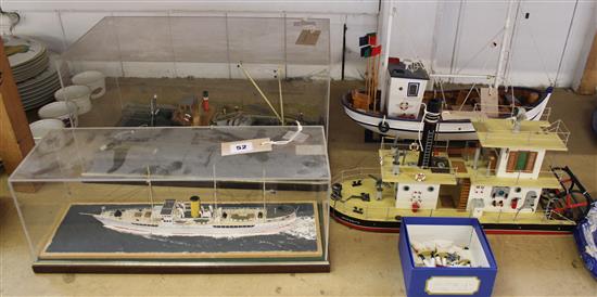 Under Two Flags scratch-built paddle steamer, Mosquito, 1:100 scale model, Skylight & two other model vessels (4, 2 cased)